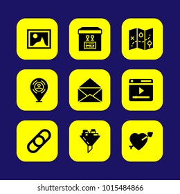 Essentials vector icon set. letter, funnel, browser and valentines day