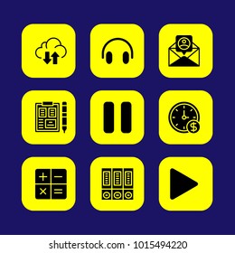 Essentials vector icon set. letter, transfer, calculator and headphones