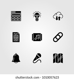 Essentials vector icon set. link, idea, mic and map