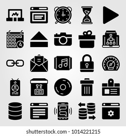 Essentials vector icon set. link, hourglass, play button and id card