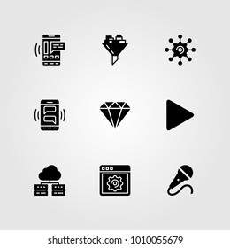 Essentials vector icon set. server, mic, browser and diamond