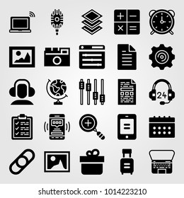 Essentials vector icon set. smartphone, alarm clock, picture and link