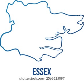 Essex ceremonial county simplified map. Hand drawn abstract line map. Illuminated Blue gradient contour