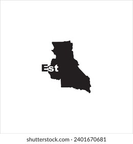 Est Cameroon map and black lettering design on white background