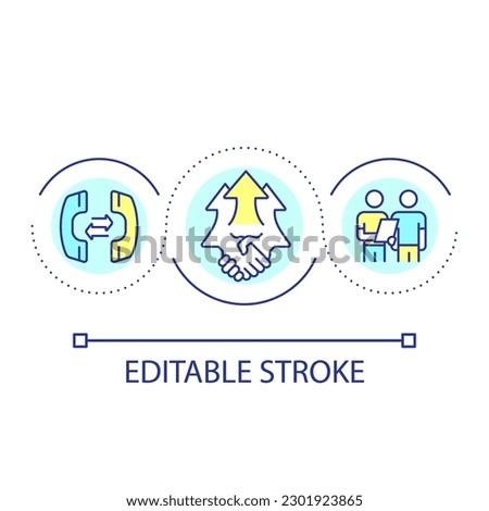 Establish business relationship with supplier loop concept icon. Cooperative entrepreneurship abstract idea thin line illustration. Isolated outline drawing. Editable stroke. Arial font used