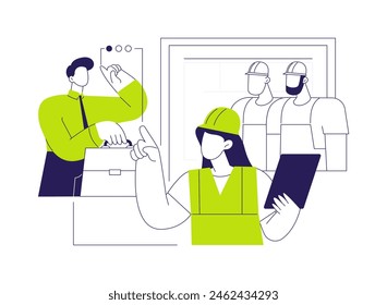 Establish a construction team abstract concept vector illustration. Superintendent hiring subcontractor, field engineer, meeting with workers, commercial construction planning abstract metaphor.