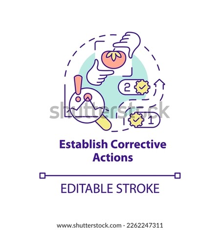 Establish corrective actions concept icon. Build plan. HACCP principle abstract idea thin line illustration. Isolated outline drawing. Editable stroke. Arial, Myriad Pro-Bold fonts used