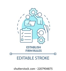 Establish Firm Rules Turquoise Concept Icon. Tip For Coaching Abstract Idea Thin Line Illustration. Set Boundaries. Isolated Outline Drawing. Editable Stroke. Arial, Myriad Pro-Bold Fonts Used