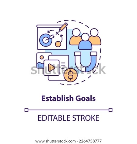 Establish goals concept icon. Get started with social media advertising abstract idea thin line illustration. Isolated outline drawing. Editable stroke. Arial, Myriad Pro-Bold fonts used