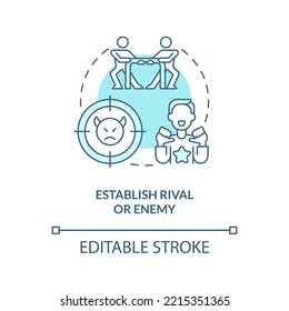 Establecer un icono de concepto de turquesa enemigo y rival. Impulsar una sana competencia empresarial abstracta idea de la delgada línea. Dibujo de contorno aislado. Trazo editable. Fuentes Arial, Myriad Pro-Bold utilizadas
