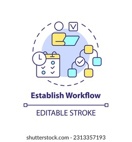 Establish workflow concept icon. Roles and responsibilities. Optimization process. Content creation. Project management abstract idea thin line illustration. Isolated outline drawing. Editable stroke