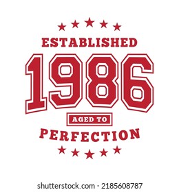 Established 1986. Aged To Perfection. Authentic T-Shirt Design. Vector And Illustration.