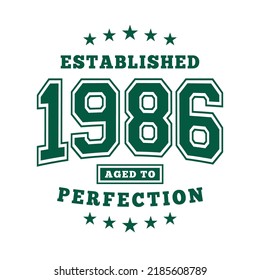 Established 1986. Aged To Perfection. Authentic T-Shirt Design. Vector And Illustration.