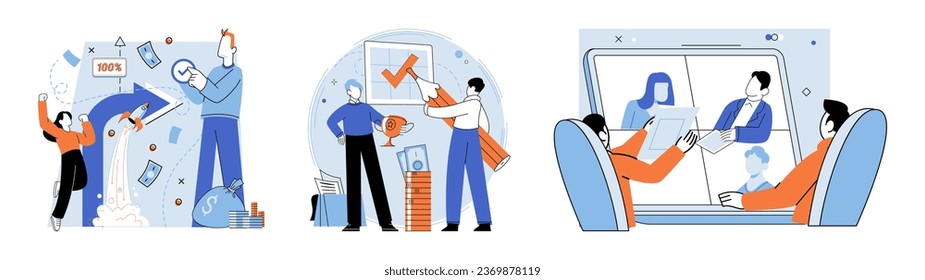 Established business. Vector illustration. Concepts drive innovation and shape business strategies Flat design elements create modern and minimalistic aesthetic Strategies guide direction and actions