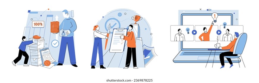Established business. Vector illustration. Cooperation among employees is crucial for achieving business goals Finance plays vital role in business operations and growth Growth is objective