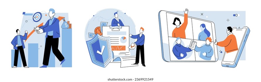 Negocios establecidos. Ilustración vectorial. El crecimiento es objetivo cada vez que la tecnología empresarial permite avances y eficiencia en el lugar de trabajo Los logros son hitos celebrados éxito