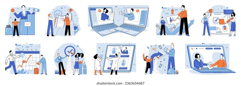 Established business. Vector illustration. Ideas are fuel for business innovation and growth Corporate icons represent abstract concepts in visual form Cooperation among employees is crucial