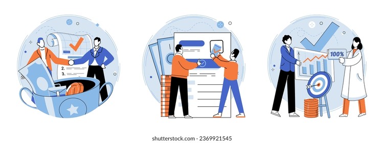 Established business. Vector illustration. Illustrations visually depict abstract concepts and ideas A persons success in business is often result hard work and determination The established business