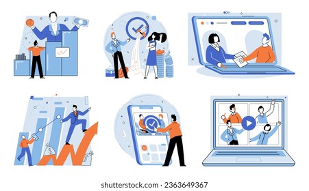 Established business. Vector illustration. Leadership is essential for guiding teams and driving success Marketing promotes products and services to target audiences Partnerships bring together