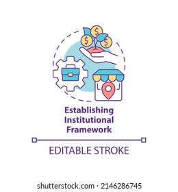 Establishing institutional framework concept icon. War-torn nation restoration abstract idea thin line illustration. Isolated outline drawing. Editable stroke. Arial, Myriad Pro-Bold fonts used