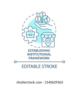 Establishing institutional framework turquoise concept icon. Nation restoration abstract idea thin line illustration. Isolated outline drawing. Editable stroke. Arial, Myriad Pro-Bold fonts used
