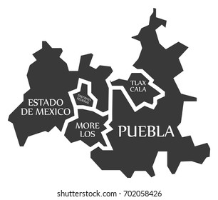 Estado de Mexico - Distrito Federal - Tlaxcala - Puebla - Morelos Map Mexico illustration