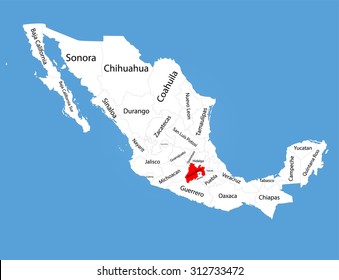 Estado de Mexico map,Mexico State, vector map silhouette isolated on Mexico map. Editable blank vector map of Mexico. 