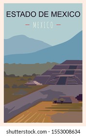 Estado de Mexico retro poster. Travel illustration. States of Mexico greeting card. 