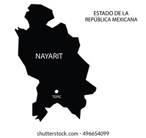 Estado De Nayarit, México, mapa vectorial aislado de fondo blanco. 
