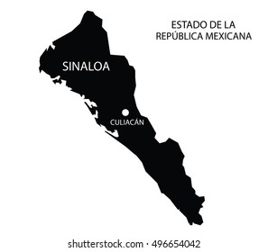 Estado De Sinaloa, México, mapa vectorial aislado de fondo blanco. 
