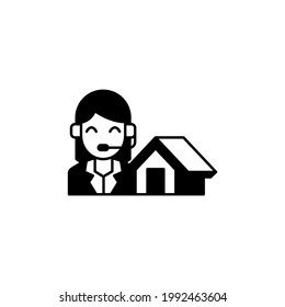 Estate Agent, house consultant, house sale icon in solid black flat shape glyph icon, isolated on white background 