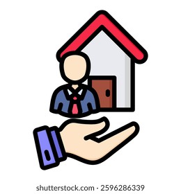 Estate Agent Icon in Flat Color Style With Outline. Simple Vector Design. Simple Vector Flat Icon