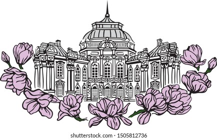 The estate with flowers at a foot