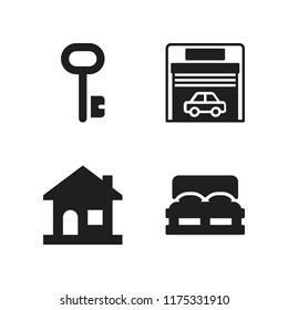 estate icon. 4 estate vector icons set. key, garage and double bed icons for web and design about estate theme