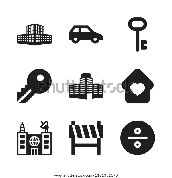 estate icon.\
9 estate vector icons set. key, division and three door car icons\
for web and design about estate\
theme