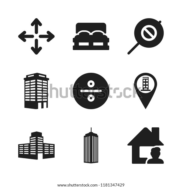 estate icon. 9 estate vector icons set. building\
tower perspective, building and mirrors icons for web and design\
about estate theme