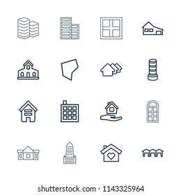 Estate icon. collection of 16 estate outline icons such as building, business center building, house, home care, house with heart. editable estate icons for web and mobile.