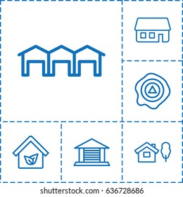 Estate icon. set of 6 estate outline icons such as arrow up, house building, garage, eco house