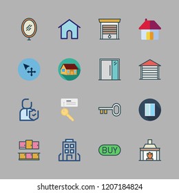 estate icon set. vector set about key, building, kitchen and insurance icons set.