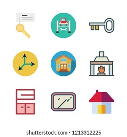 estate icon set. vector set about furniture, mirror, house and garage icons set.
