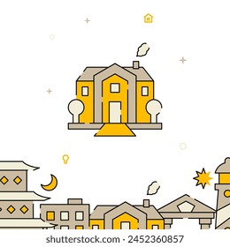 Estate, mansion filled line vector icon, simple illustration, related bottom border.