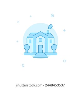 Estate, mansion vector icon. Flat illustration. Filled line style. Blue monochrome design. Editable stroke. Adjust line weight.