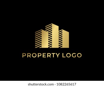 Estate Property logo template gold design. Minimalist and sophisticated logogram design.