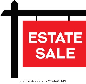 Estate Sale sign, showing wooden like sign hanging with words Estate Sale.