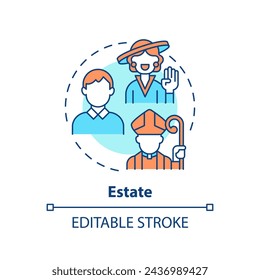 Estate systems multi color concept icon. Social stratification. Economic disparity. Feudal system. Social hierarchy. Round shape line illustration. Abstract idea. Graphic design. Easy to use in book