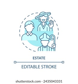 Estate systems soft blue concept icon. Social stratification. Economic disparity. Feudal system. Social hierarchy. Round shape line illustration. Abstract idea. Graphic design. Easy to use in book