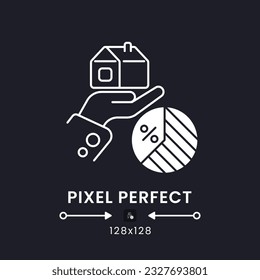 Estate Tax white solid desktop icon. Property legacy charge. Wealth transfer fee. Pixel perfect 128x128, outline 2px. Silhouette symbol for dark mode. Glyph pictogram. Vector isolated image