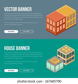 Estate vector banner with houses. Flat concept banner for web development and printing.