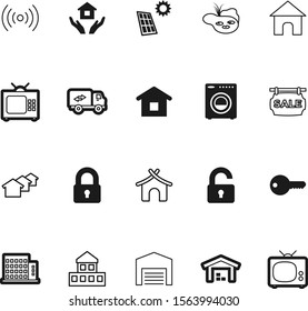 estate vector icon set such as: cargo, protect, sky, wi-fi, chimney, circle, tree, battery, block, roof, open, signboard, delivery, travel, city, exterior, alternative, promotion, wash, green