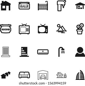 estate vector icon set such as: care, air, mountains, cabin, promotion, automobile, portrait, cottage, cartoon, clean, lodge, color, interior, landscape, worker, natural, advertisement, extreme, bath